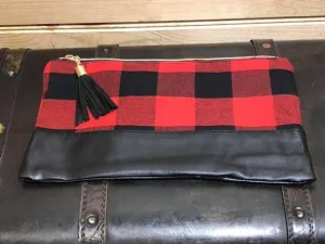 Red Makeup Bag - Black Vegan Bottom with Black Tassel