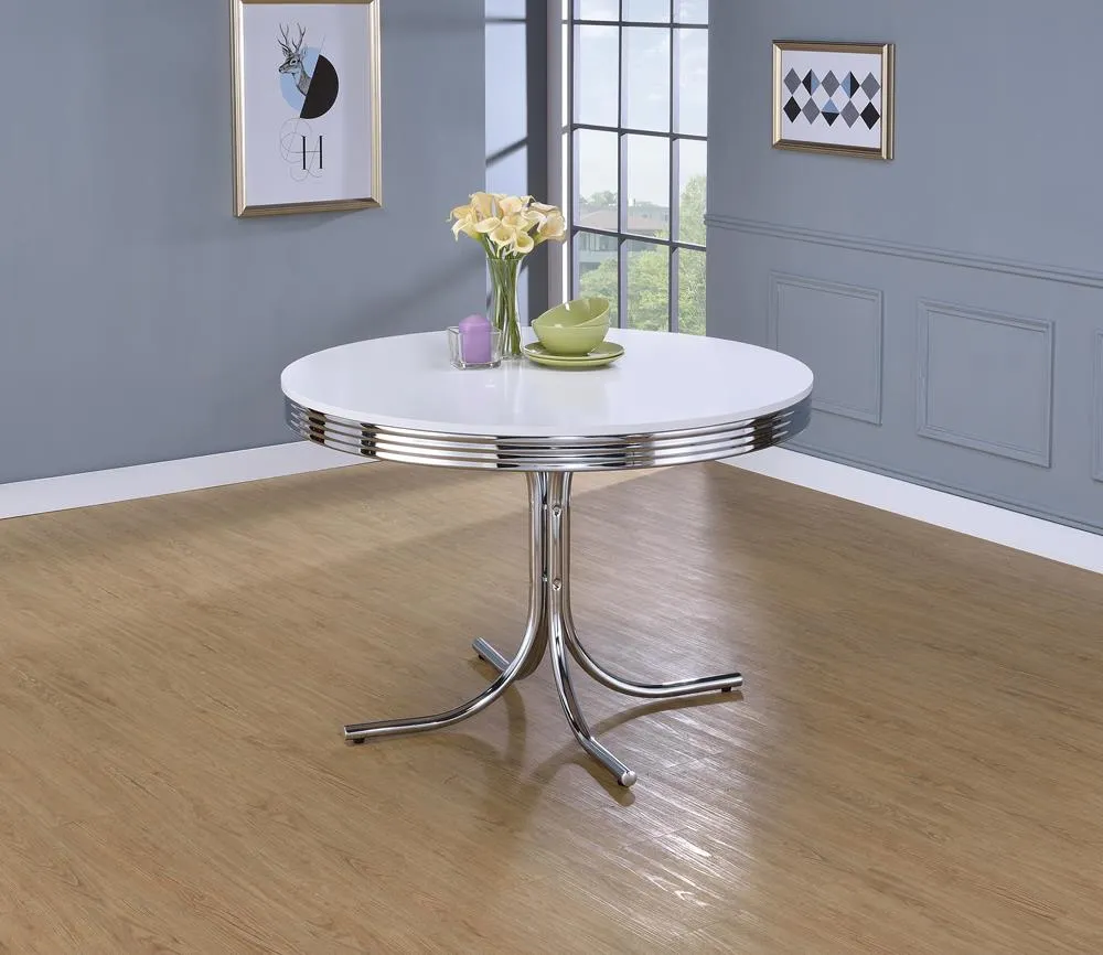 Retro Glossy White/Chrome Round Dining Table