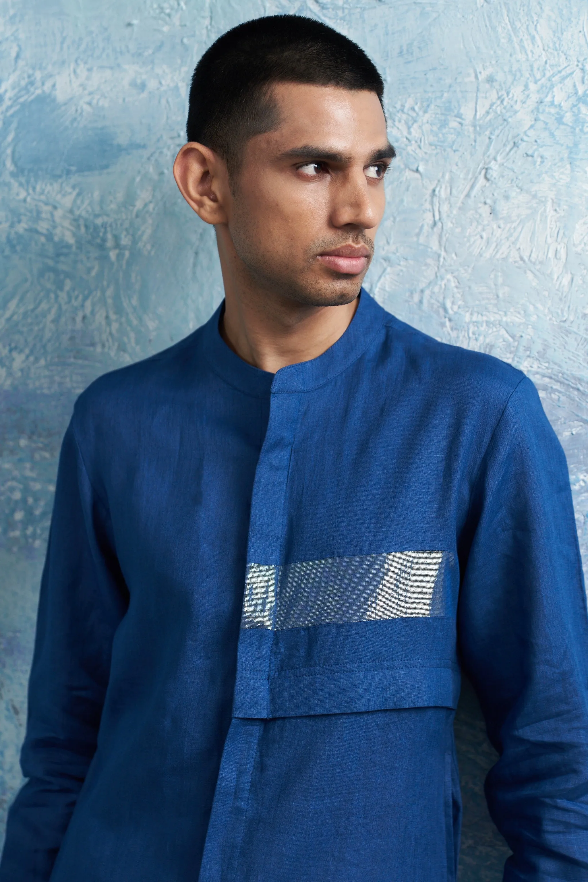 Royal Blue Placket Kurta & Jacket