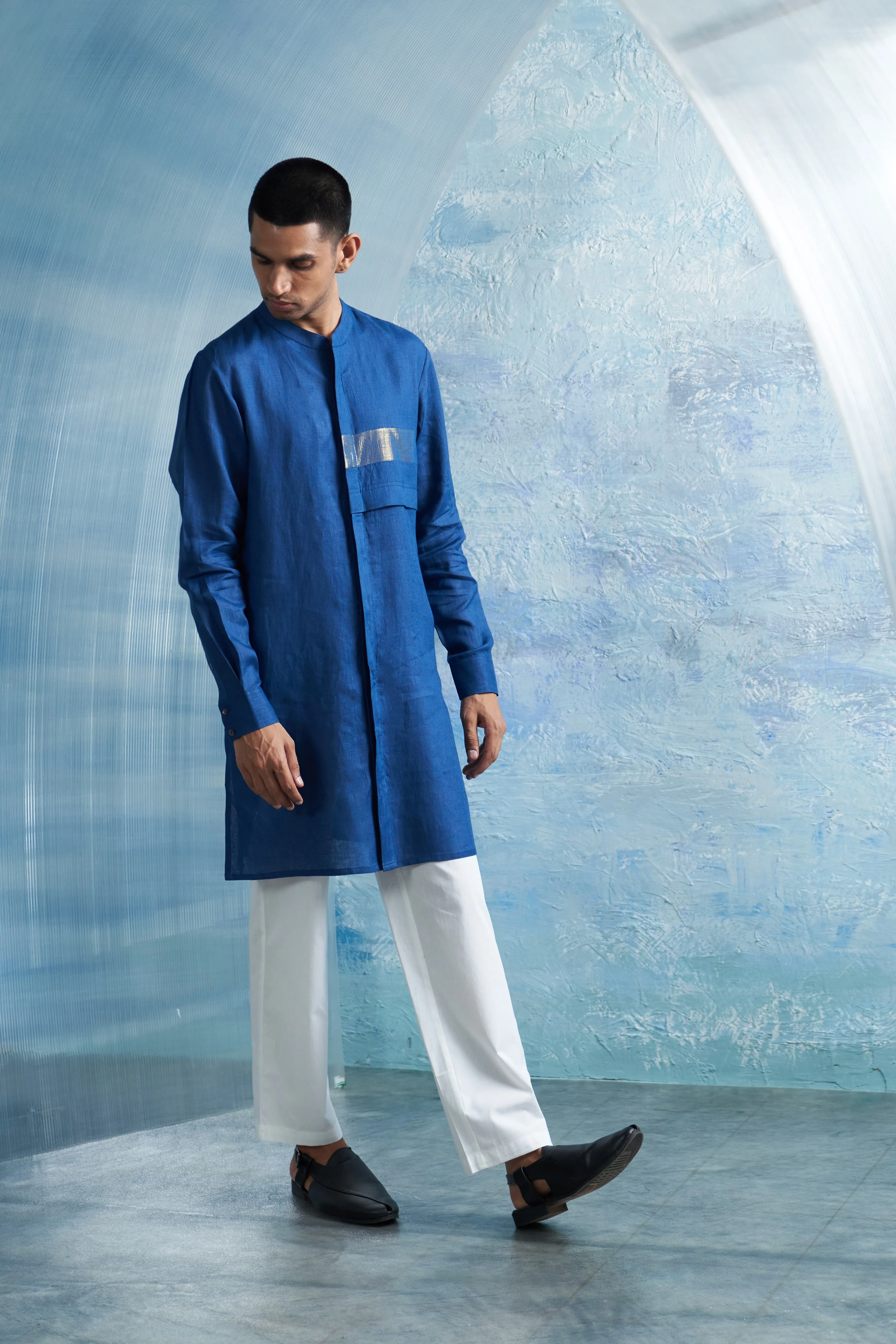 Royal Blue Placket Kurta & Jacket