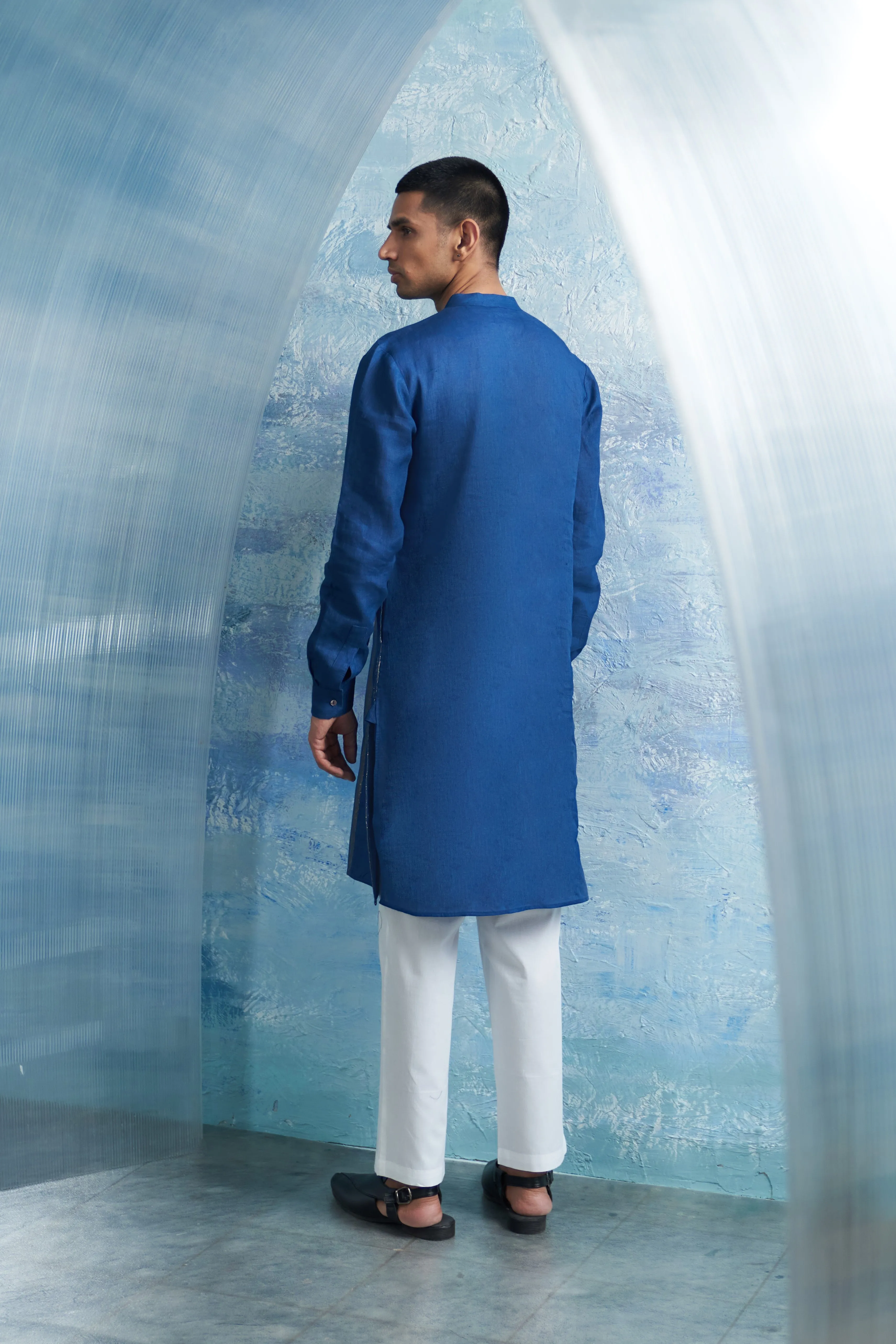 Royal Blue Placket Kurta & Jacket