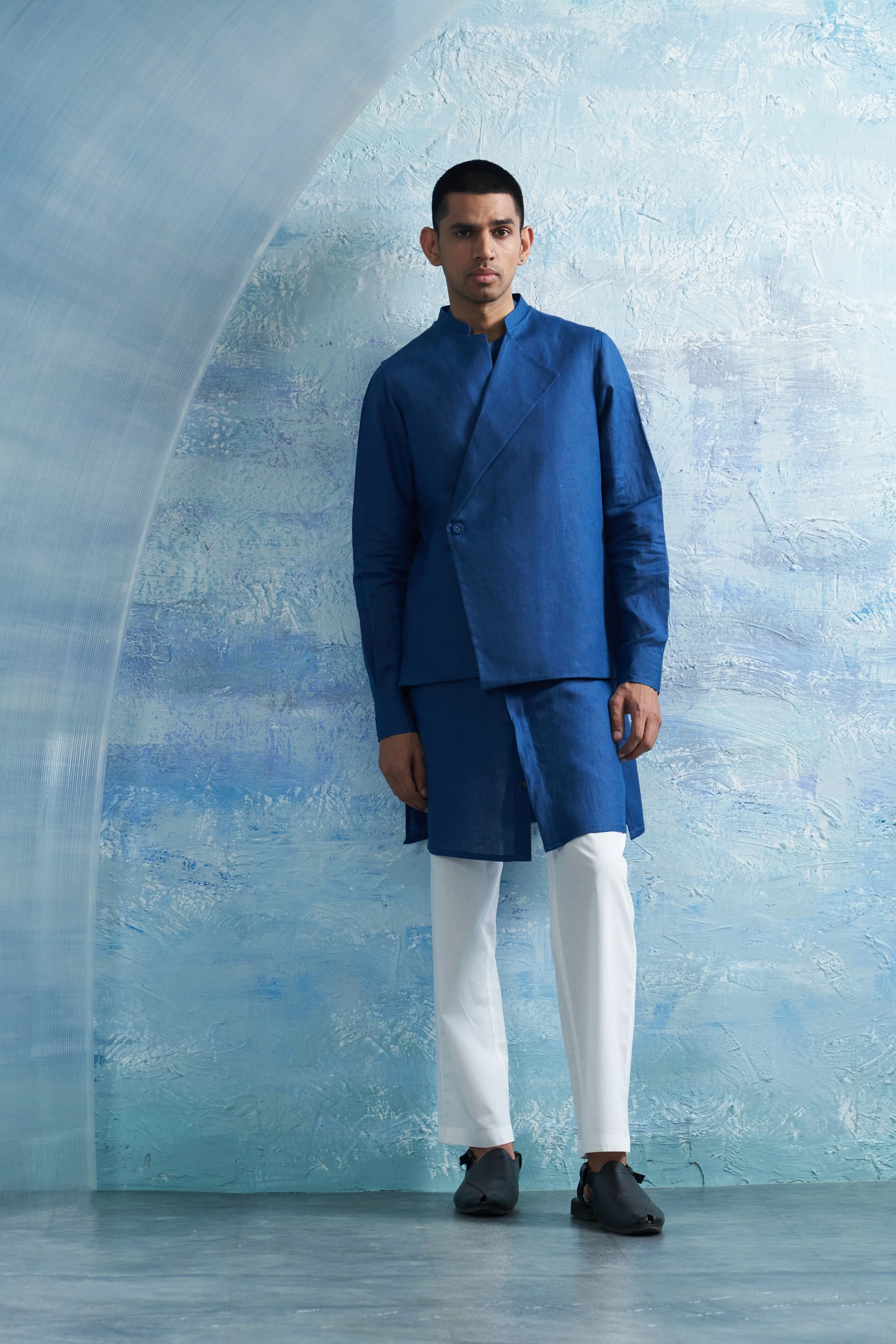 Royal Blue Placket Kurta & Jacket