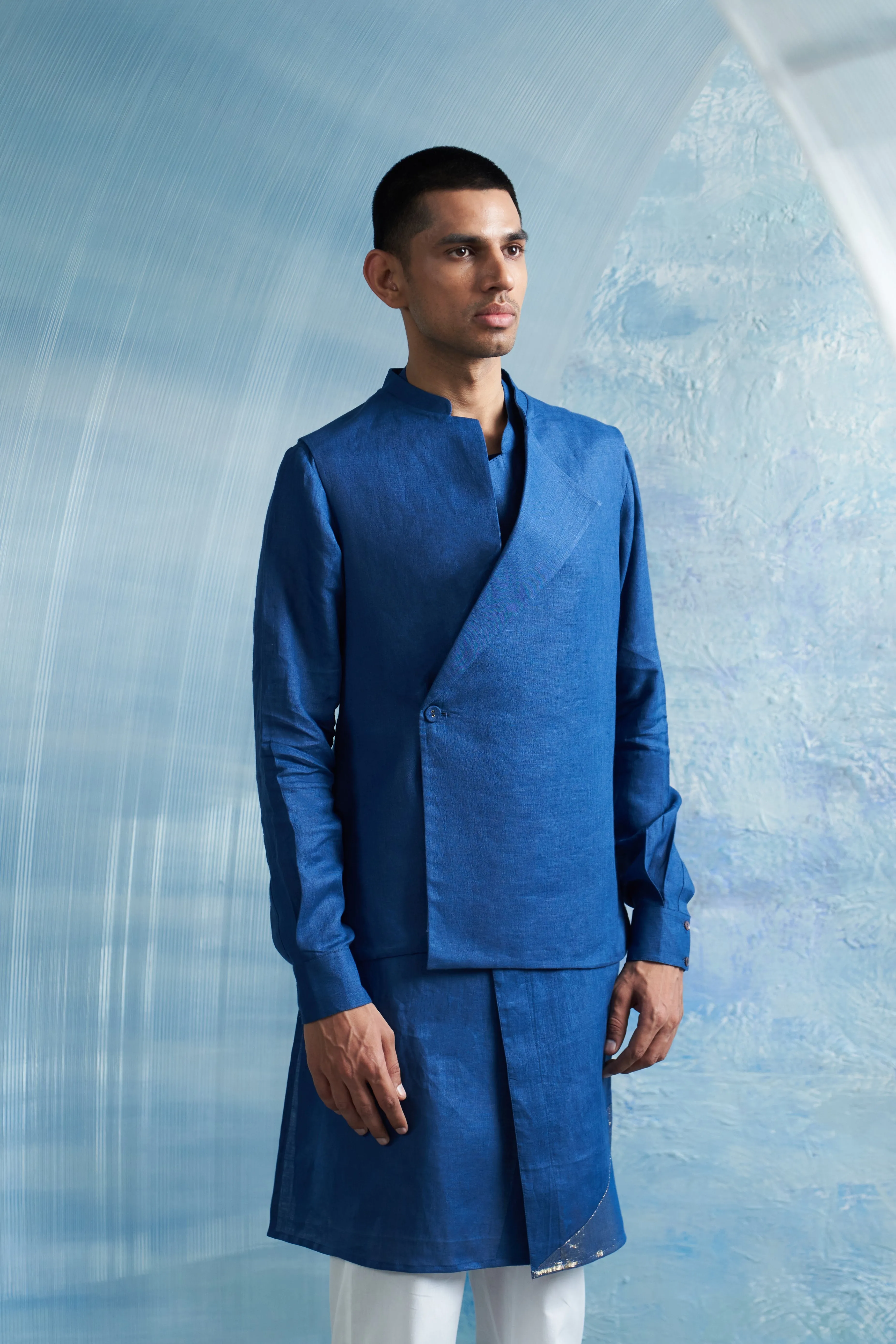 Royal Blue Placket Kurta & Jacket