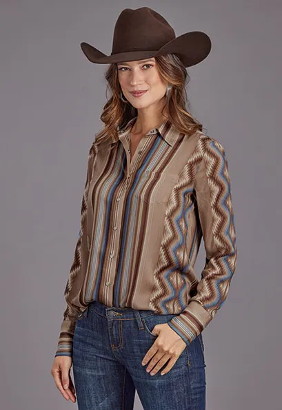 Stetson Women's Sand Serape Herringbone Print Long Sleeve Snap Western Shirt 0590-6031-SH