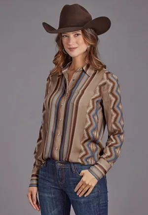 Stetson Women's Sand Serape Herringbone Print Long Sleeve Snap Western Shirt 0590-6031-SH