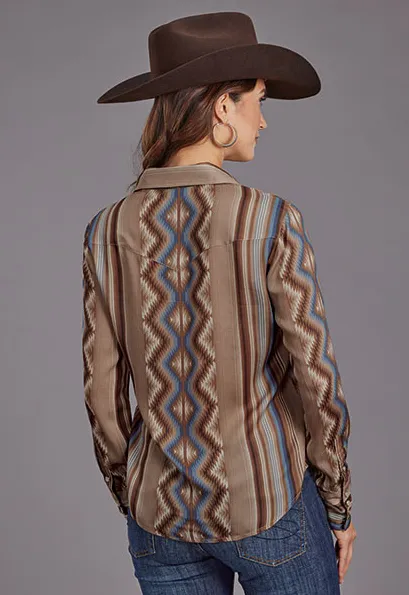 Stetson Women's Sand Serape Herringbone Print Long Sleeve Snap Western Shirt 0590-6031-SH