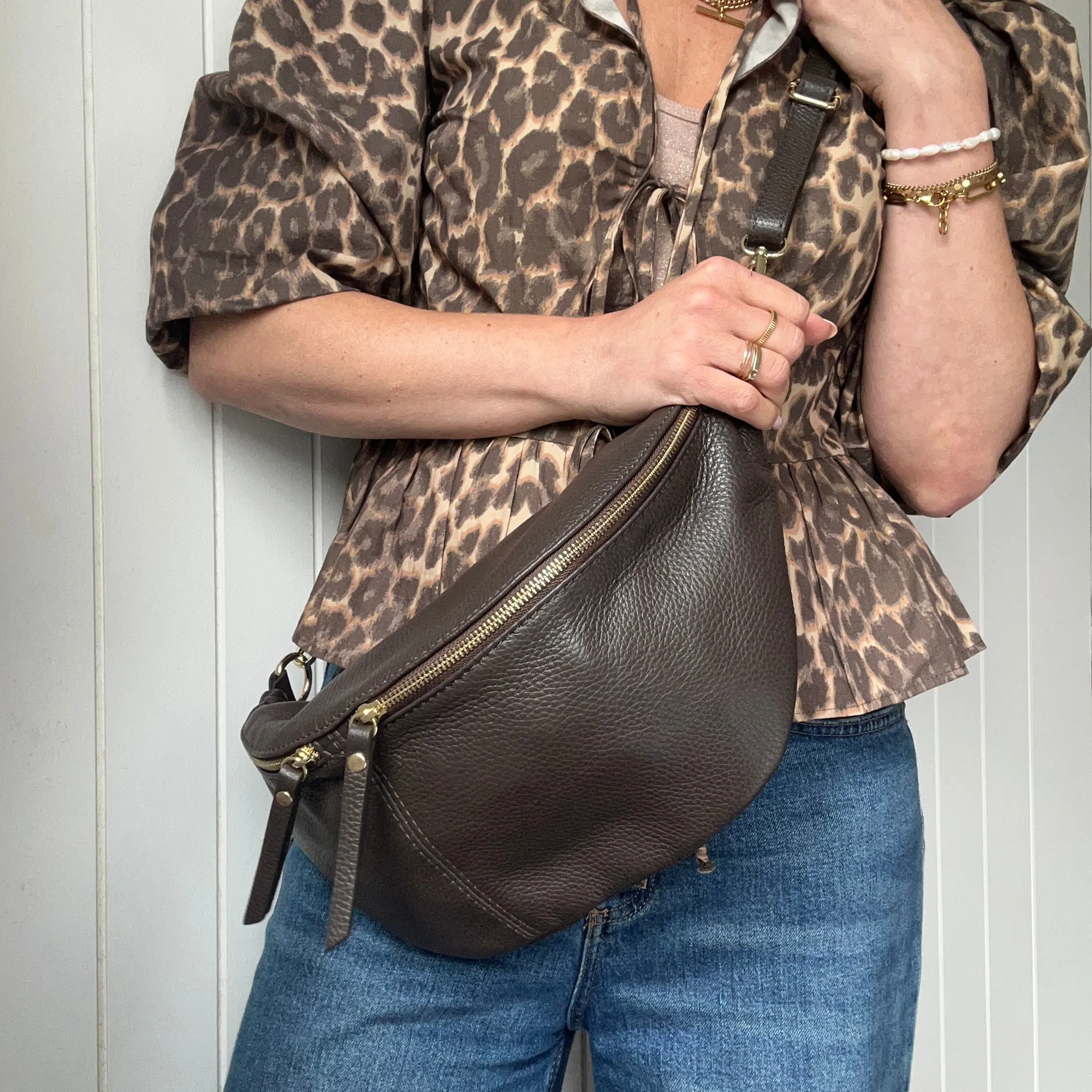 The Large Leather BumBag / Sling Bag (Exposed Zips)