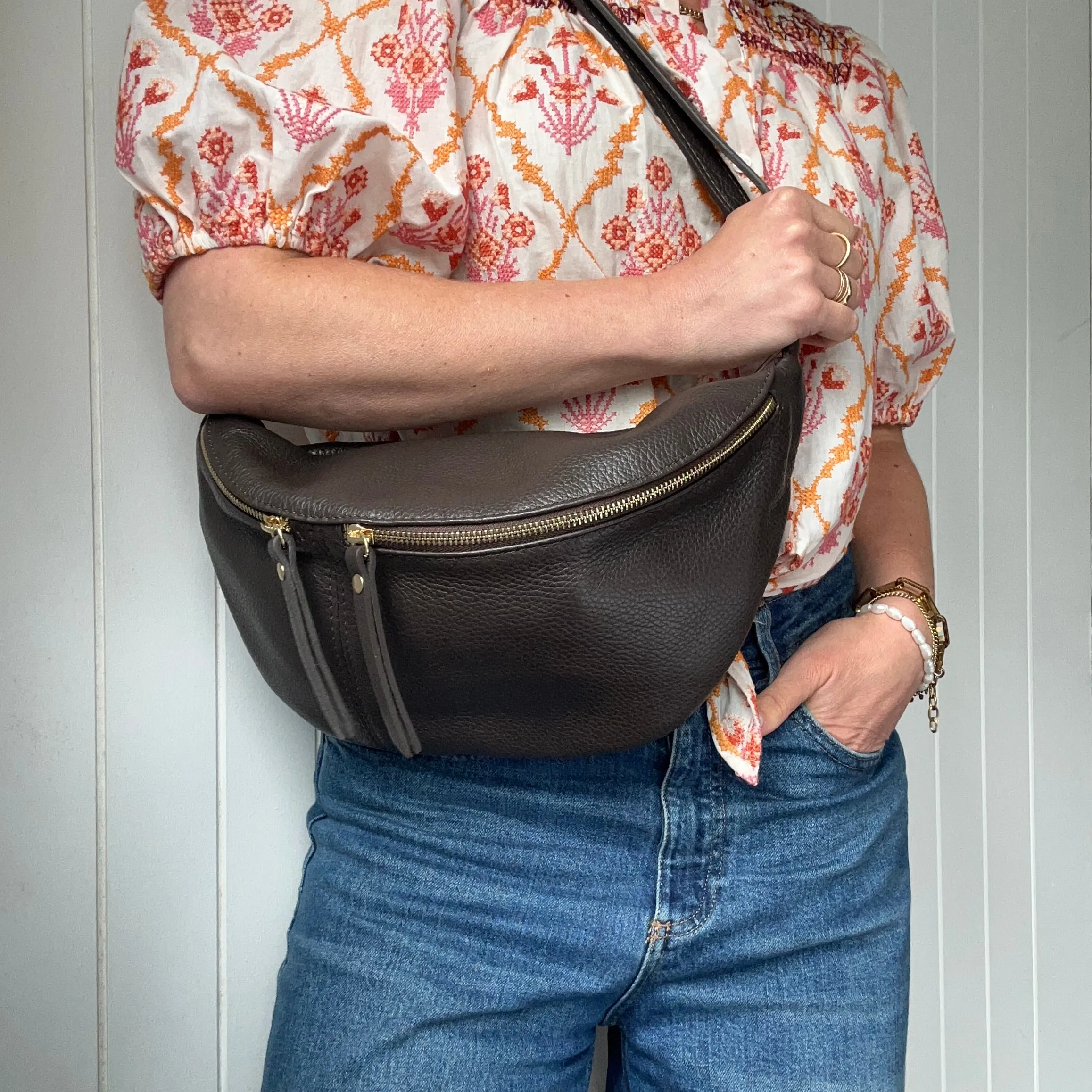 The Large Leather BumBag / Sling Bag (Exposed Zips)