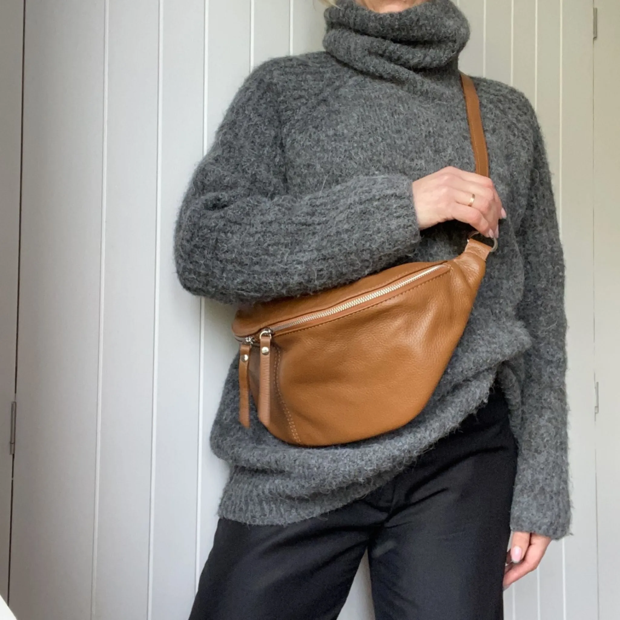 The Large Leather BumBag / Sling Bag (Exposed Zips)