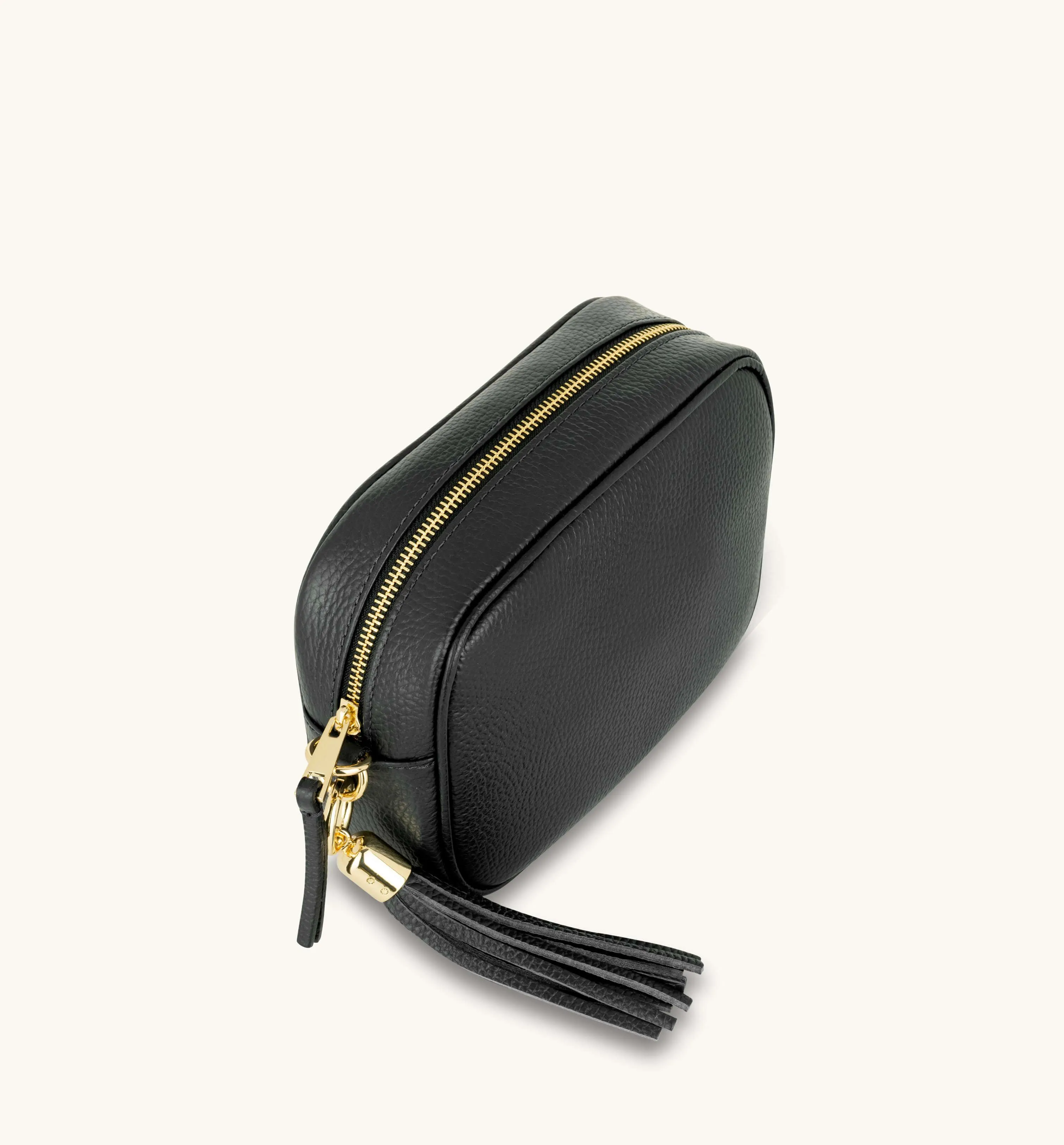 The Tassel Black Leather Crossbody Bag With Black & White Giraffe Strap