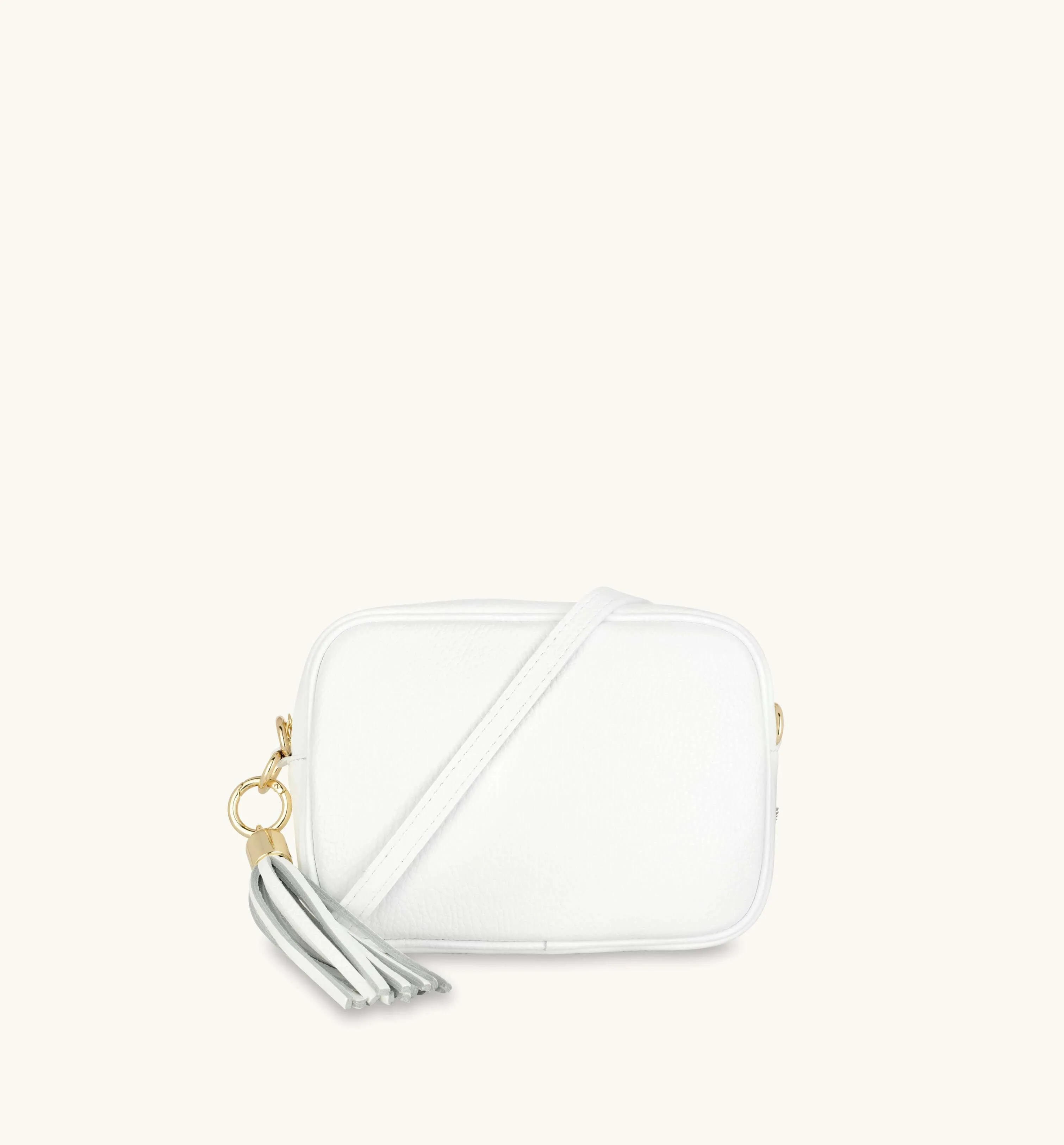 The Tassel White Leather Crossbody Bag With Gold Chain Strap