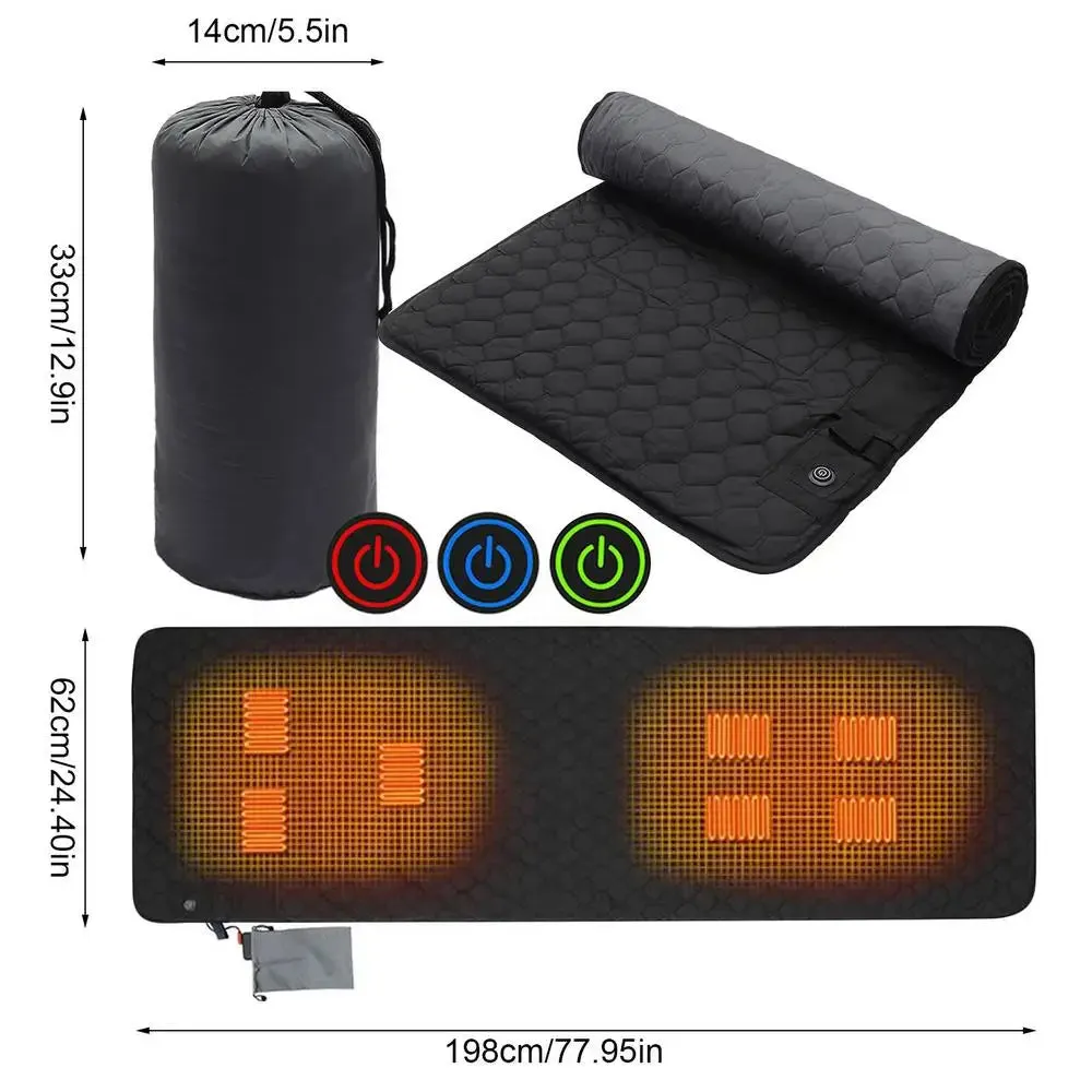 USB Heated Sleeping Bag Pad with 7 Heating Zones for Camping & Outdoor Use