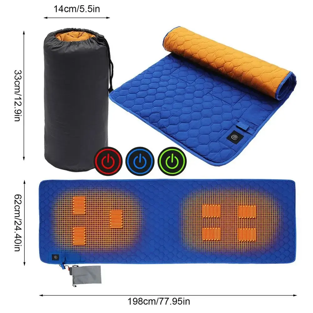 USB Heated Sleeping Bag Pad with 7 Heating Zones for Camping & Outdoor Use