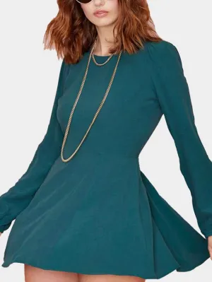 Wholesale Green Round Neck Long Sleeve Backless Mini Dress