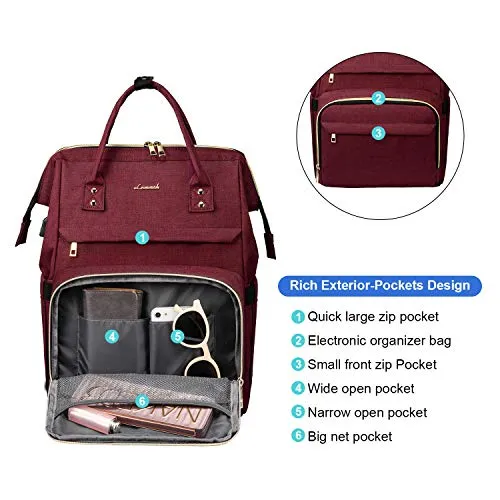 Women's Vine Red Backpack Waterproof Anti-theft Travel Back Pack